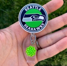 Seattle Seahawks football NFL Badge Reel Badge Holder Retractable ID Handmade