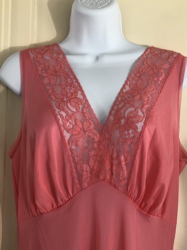 Vintage Pink Long Nylon Nightgown Dress With Lace V Neckline Medium? - Picture 4 of 5