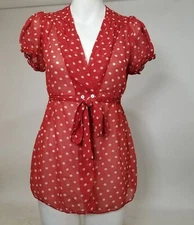 Max Studio Shirt Top Blouse M Red White Polka Dot Gothic Punk Alt Cosplay