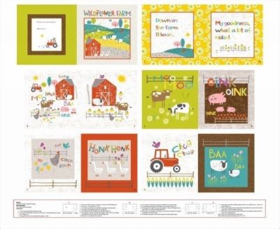 Studio e Fabrics ~ Wildflower Farm  Animals ~ 100% Cotton Soft Fabric Book Panel