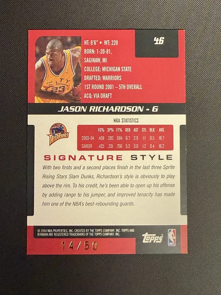 Lámina Bowman Signature 2004-05/50 Jason Richardson #46 🔥 Foto 2 de 3