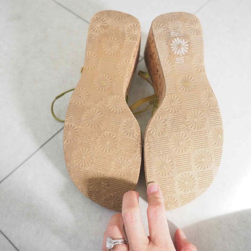 Y2k Antoni Melani Green Strappy Cork Wedges Preppy Mod Size 6.5 - Picture 6 of 13
