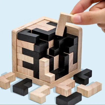 3D Cube Puzzle Luban Interlocking Creative Educational Wooden Toy Brain IQ Mind