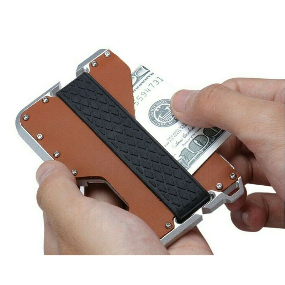 Titular tarjeta cuero para hombres RFID Metal hombre Monedero Clip banda dinero