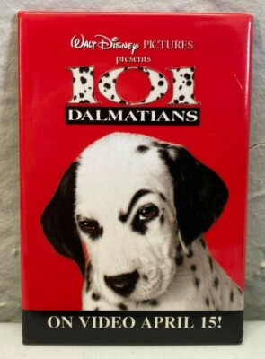 Vintage 101 Dalmations Video Movie Button Cute Puppy Pin Walt Disney Pictures 