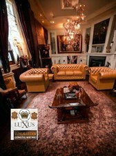 Chesterfield Stamford 3+1+1 Aniline Luxus Rindsleder Duck Blue + Bentley