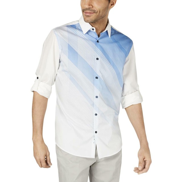 Alfani Mens White Cotton Striped Ombre Button-down Shirt XXL BHFO 6935 for sale online | eBay