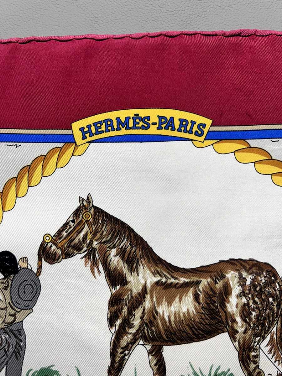 エルメス Auteuil en Mai 馬と騎手のスカーフ Authentic Hermès scarf 
