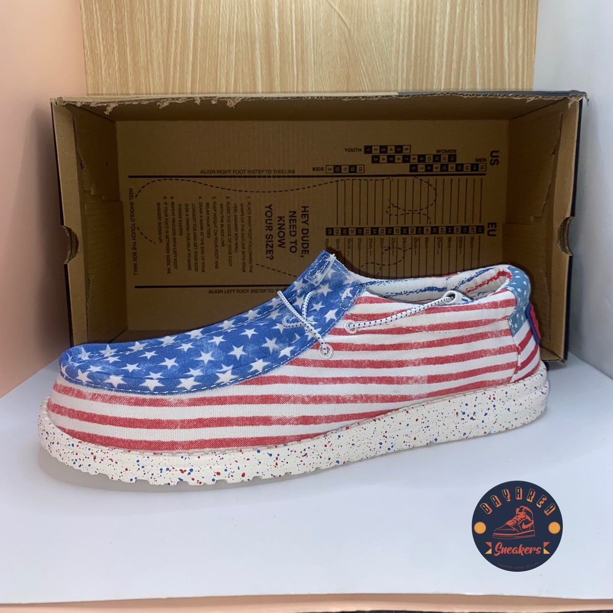 Hey Dude MENS  Stars and Stripes Sneakers Hey Dude Wally Youth Stars n Stripes - Main Street Boutique main image 2