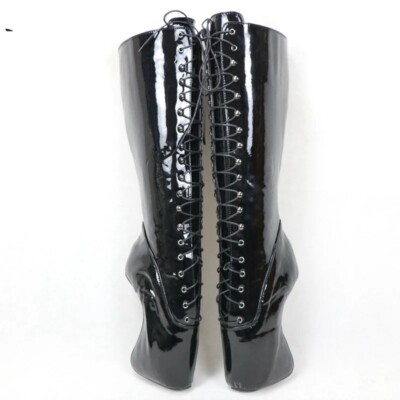 Black Hoof Heelless Ballet Boots No Heel Lace Up Platform Shoes