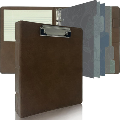 Mini 3 Ring Leather Binder for 5.5 X 8.5 with Clipboard, Small Vintage Hardback 