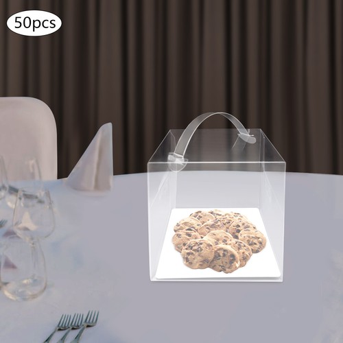 50 Pcs Clear Cake Boxes, Square Clear Cake Boxes, Cake Carrier with Handle - Picture 3 of 8