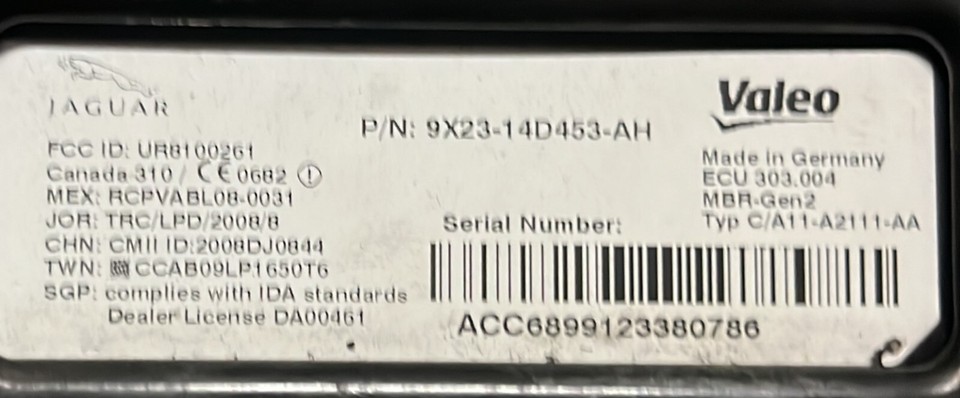 13-15 JAGUAR XF REAR BLIND SPOT RADAR CONTROL MODULE COMPUTER 9X23 ...