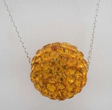 SWAROVSKI YELLOW TOPAZ  BALL SLIDE PENDANT NECKLACE .925 SILVER - NWT