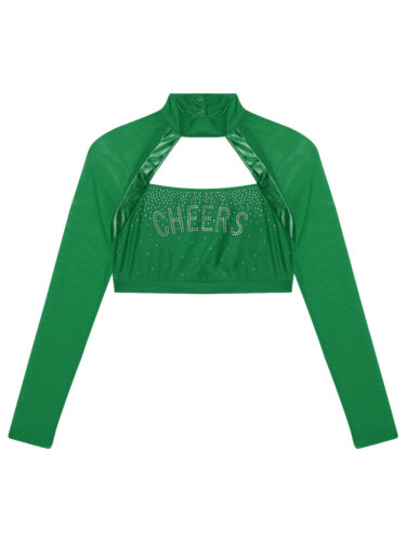 Women Cheer Uniform Tops Night Club Crop Top Rhinestone Cheerleader Costume - Picture 22 of 87