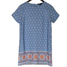 Lulus Blue Boho Shift Dress Short Sleeve Pockets Small Bohemian Beach Vacation