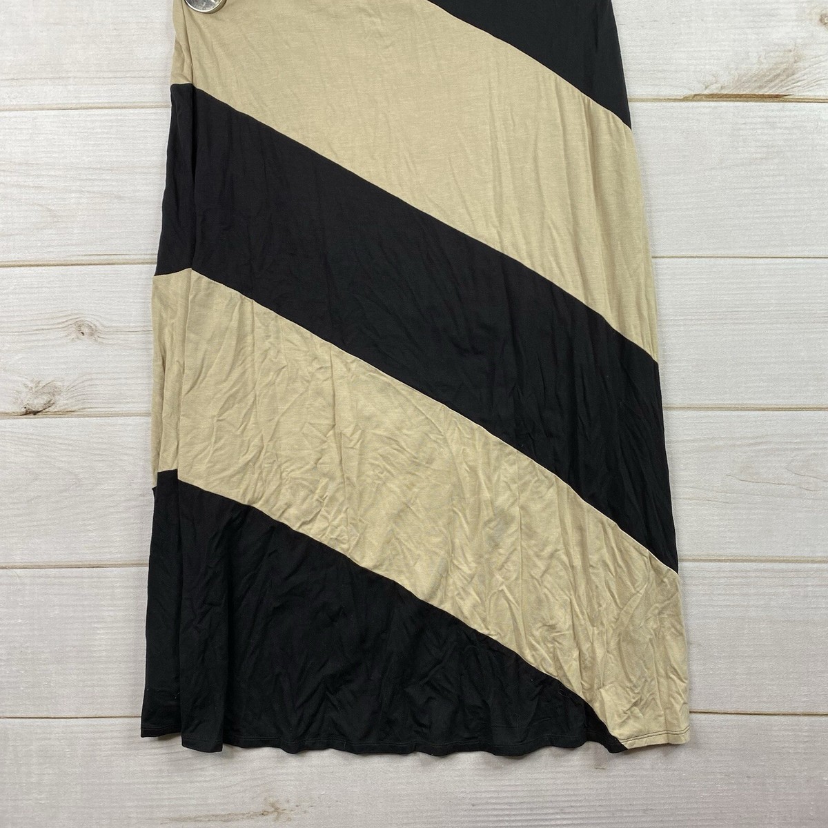 Beige by Eci Maxi Dress Sz M Black Tan Colorblock Ruched Waist Stretch NWT  | eBay