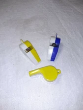 Vintage Fuller Brush Co. Plastic Toy Whistle Lot Blue and White Yellow and White