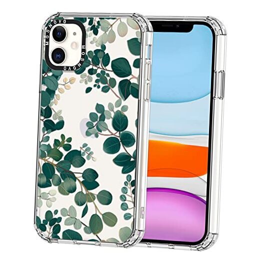 Case for [Buffertech 6.6ft Military-Grade Drop iPhone 11 Clear - Eucalyptus