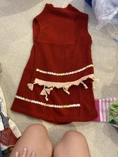 Red Knit With Multicolor Tassel Tank Top And Skirt Outfit Girls