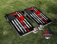 American Flag Lineman Thin Red Line Cornhole Board Vinyl Wrap Skins Laminated