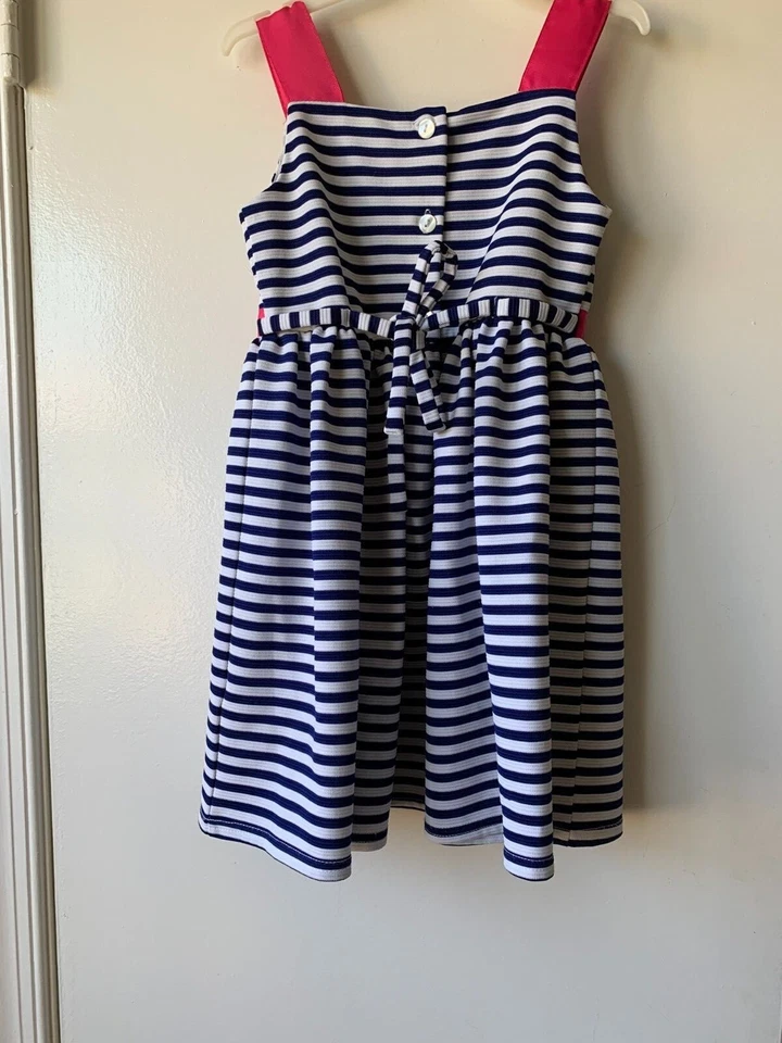 Vestido Sweetheart Rose Bebé Niñas Azul, Rayas Blancas, Rosa Lazo Talla 6 Foto 2 de 4