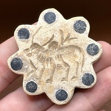 Splendido antico timbro con sigillo in pietra intaglio animale mucca del Vici...
