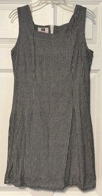 Faded Glory Vintage 100% Cotton Black White Plaid 90s Shift Summer Dress Small