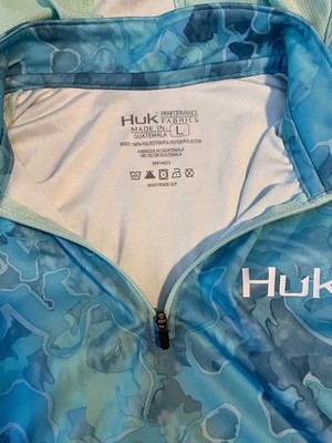 Haut De Pêche à Capuche Huk Pour Femme, Taille XL, Camouflage Bleu, Performance 1/4 Zip