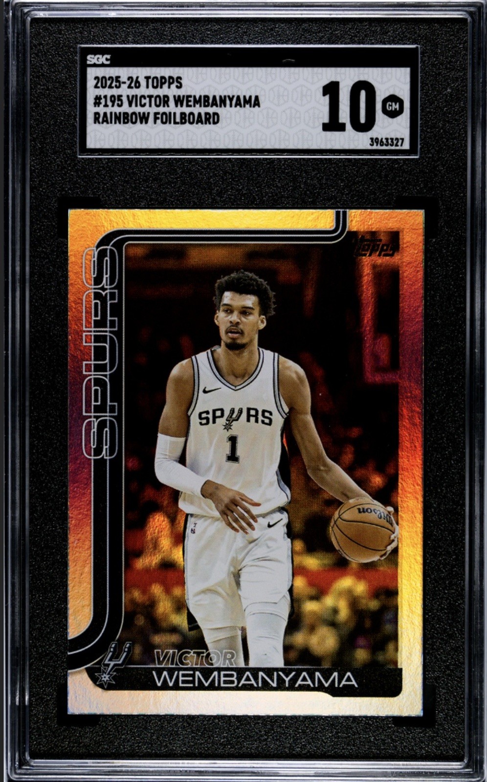 2025-26 TOPPS #195 VICTOR WEMBANYAMA RAINBOW FOILBOARD SGC 10