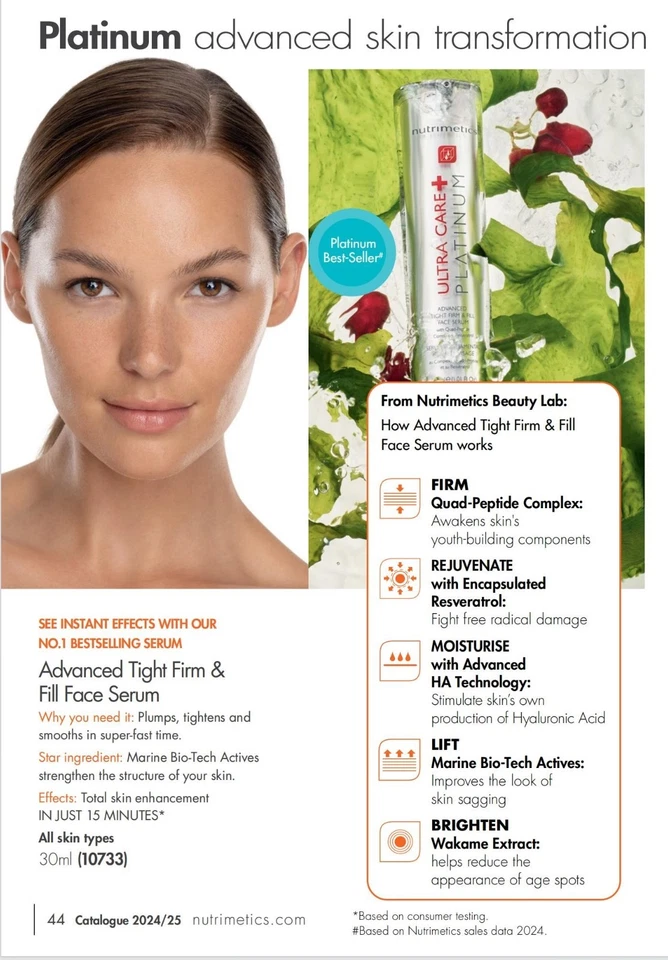 Nutrimetics Ultra Care+ Platinum Advanced Suero Facial Apretado Firme y Relleno Mini 15 ml Foto 2 de 2