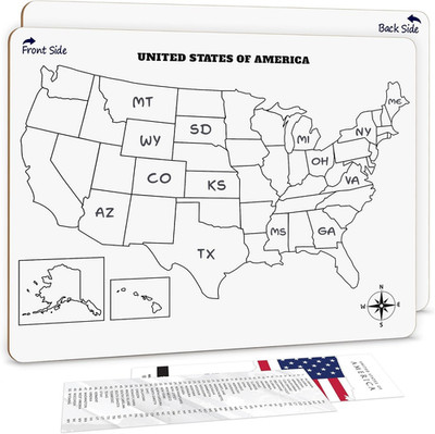 United States Classroom Dry Erase Map 11 X14  for Learning and Practice