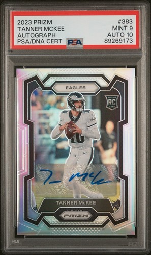 2023 Tanner McKee Prizm Silver Auto Eagles Rookie QB #383 PSA 9/10