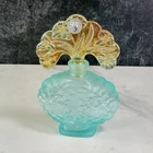 Fenton Anniversary Blue Satin and Golden iridescent Perfume Bottle Label Floral