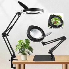 15X Magnifying Glass with LED Light Stand Hands Free Desk Clip On For Reading