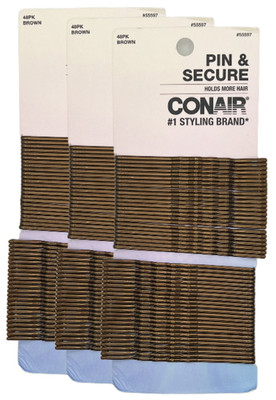 Conair Extra Long Brown Bobby Pins, 48 Piece each, Pack of 3
