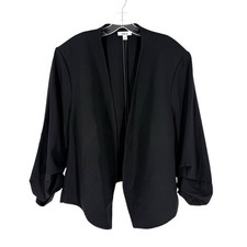 Bar III Blazer Womens Size 3X Black Stretch Unstructured Ruched Sleeve Jacket