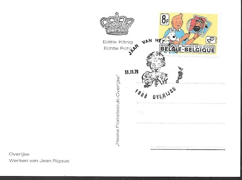 1979 BELGIQUE TIMBRE TINTIN HERGÉ SUR CARTE OVERIJSE - Photo 1/2