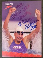 Postal firmada autografiada por medallista de oro olímpica de Megan Quann (Jendrick) de 5"x7"