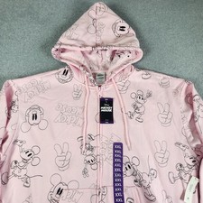 Disney Mickey Mouse Embroidered Hoodie Women Size XXL Pink AOP Full Zip Fleece