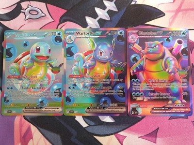 CCG Squirtel Wartortle Blastoise Holo Structured Fullart Custom Bundle Set Card