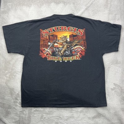 Vtg Sturgis Shirt Mens XL Black Motorcycle Ghost Rider Cowboy Outlaw Western Y2K