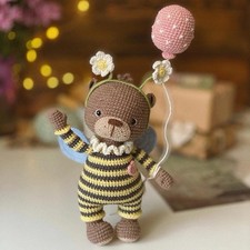 Handmade Crochet Bee Teddy Doll 20cm Amigurumi Plush Bear Bee Toy Wings