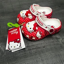 Crocs X Sanrio Hello Kitty Red Kids Size C6 Classic Clog Slip On 210577-90H NEW