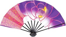 SpringKasumi Japanese Black-Lacquer Fan with Pink Cherry Blossom, 9.5in