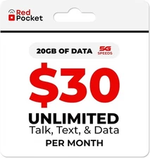 RedPocket Mobile Plan with Unlimited Talk, Text & Data - Expanded 20GB... 
