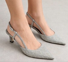 New Stuart Weitzman Silver Vinnie Crystal 50 Slingback Heels Size 9