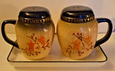 Faith*Family*Friends Country Rustic Earthenware Salt & Pepper Shakers w/Tray Lg
