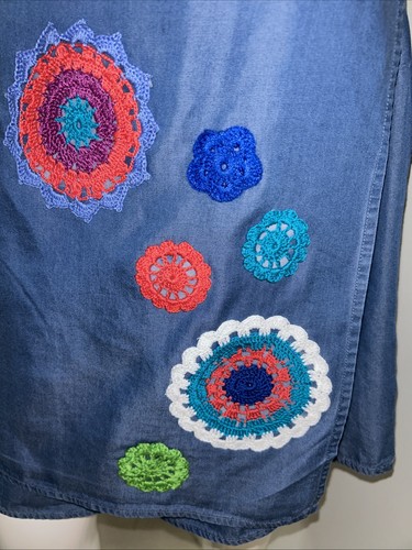 Zac&Rachel Women’s Skirt With Shorts Blue Size L Hand Made Flowers - Picture 4 of 6