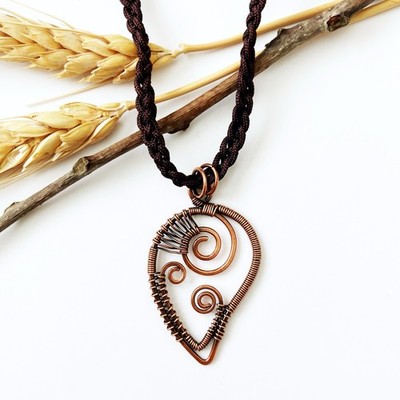 Unique Boho Swirl Pendant Necklace Wire Wrapped Cord Handcrafted Gift For Women